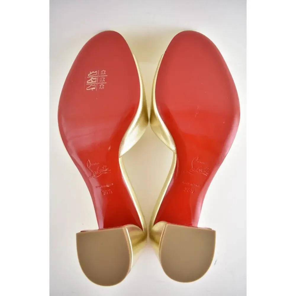 Christian Louboutin Jane Mule 55 Platine Gold Leather Backless Sandal Heel 36.5